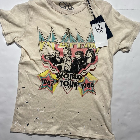 Chaser Cream Def Leopard World Tour 1988 100% Cotton Paint Spatter T-shirt NWT S - Picture 5 of 15